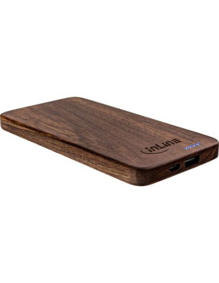 PowerBank USB InLine® woodplate 5.000mAh con LED, madera de nogal