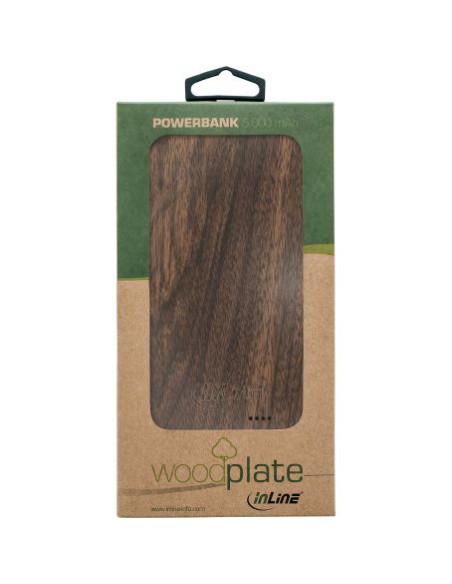 PowerBank USB InLine® woodplate 5.000mAh con LED, madera de nogal